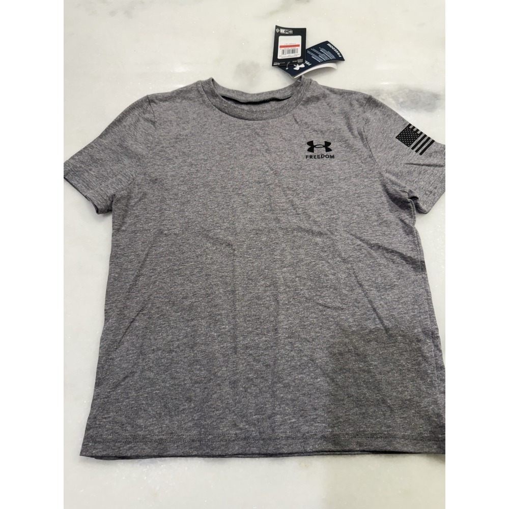 Under Armour Freedom Flag TShirt Boys YXS Gray Graphic Short Sleeve Tactical Tee